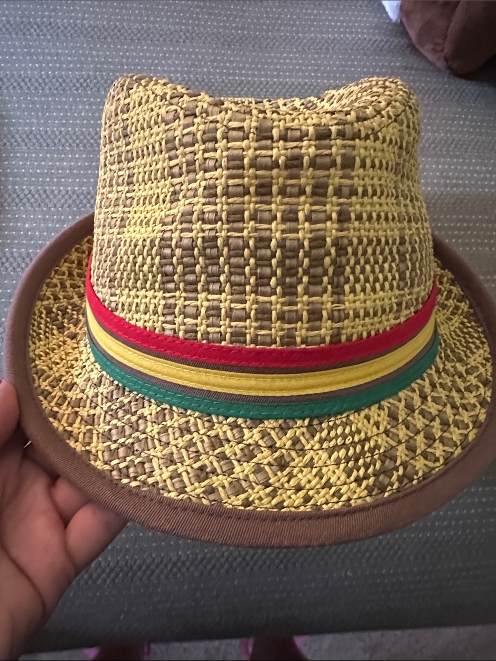 CARBON Men's Yellow Straw Trilby with Multicolor Band